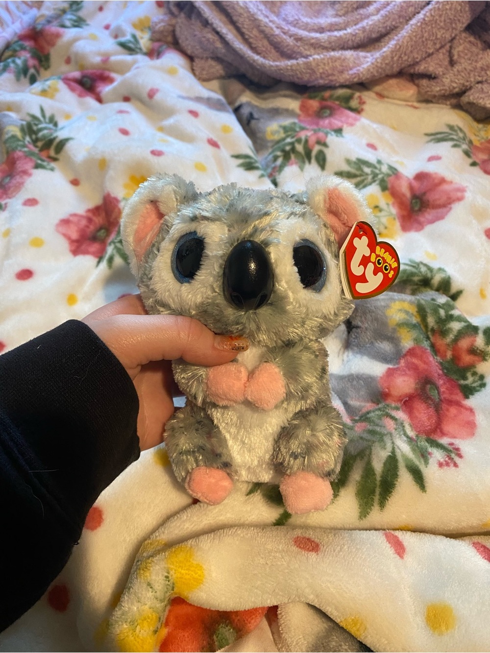 Ty Gray Koala Beanie Boo Plush with Pink Accents